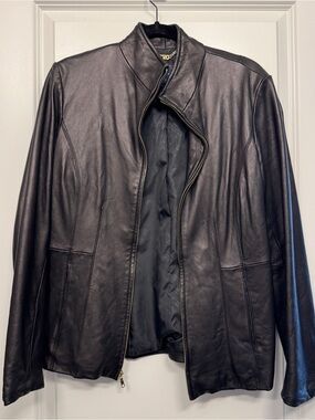Cole Haan black leather jacket with zipper, size L but fits like M